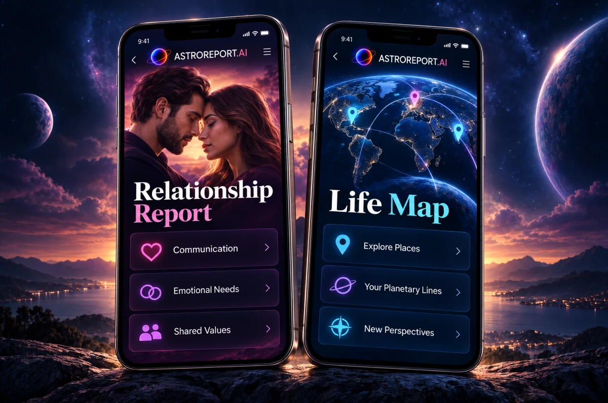 Illustrative phone previews of Relationship Report and Life Map