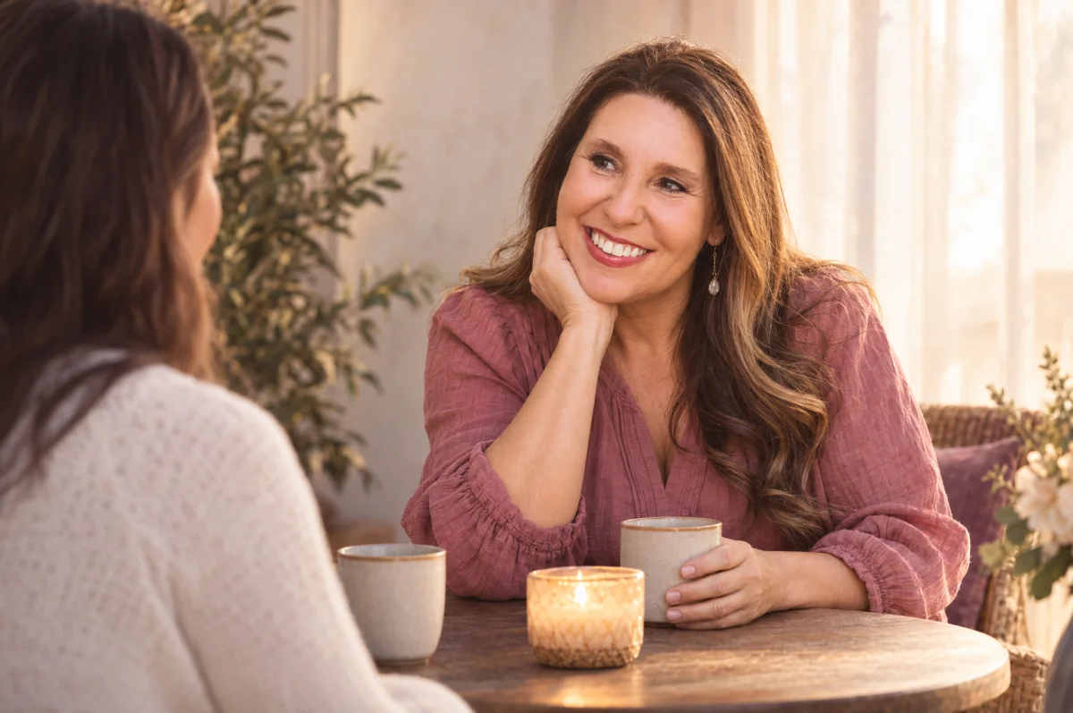 Illustrative scene of Allison sharing a quiet, one-to-one conversation
